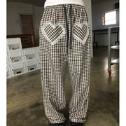 ハートチェック柄パンツ　デザイン　レディース　INS　韓国ファッション