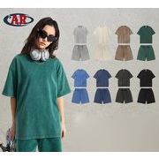 メンズ ビンテージ風 無地 半袖 Tシャツ 男女兼用 ショートパンツ セットアップ 2025新作 春夏★全8色