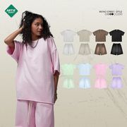 メンズ ビンテージ風 無地 半袖 Tシャツ 男女兼用 ショートパンツ セットアップ 2025新作 春夏★全8色