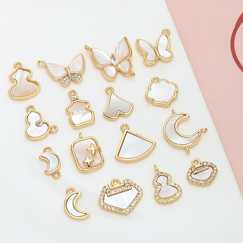 デコパーツ 貝 蝶々パーツ バタフライ 和柄 シェルプレート アクセサリーパーツ 扇形 月 ネックレス トップ