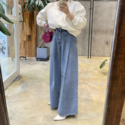 パンツ ボトムス デニム レディース ワイドパンツ ハイウエスト デニムパンツ ジーンズ 体系カバー