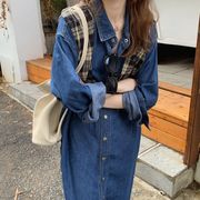 デニムワンピース レディース ワンピース 長袖 シャツワンピース ロング丈 新作 スタイリッシュ