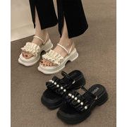 【日本倉庫即納】 フリルサンダル厚底パールサンダル2way