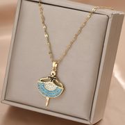 ブルーのラインストーン バレエ少女ネックレス  バレエネックレス ステンレス バレエアクセサリー