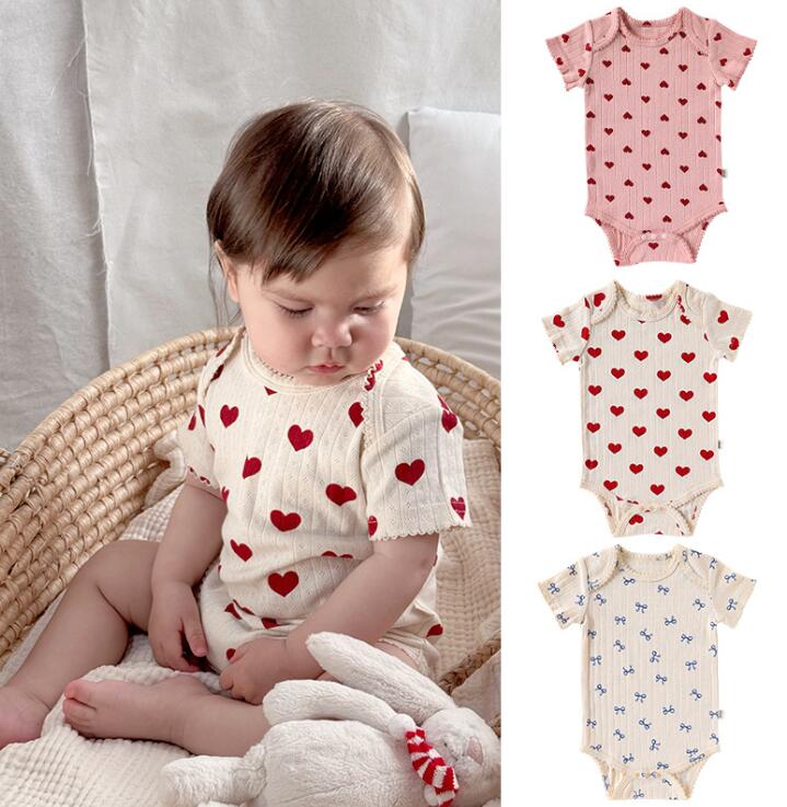 夏新作 赤ん坊 綿 リボン 半袖  韓国 かわいい  連体服 ロンパース 男女兼用 子供服