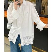 【日本倉庫即納】 レース切替シャツブラウス長袖シャツ韓国風