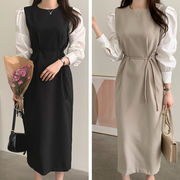 ワンピース ロング丈ワンピース レディース 長袖ワンピース ラウンドネック 通勤 OL 気質 おしゃれ