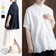 日本倉庫即納】 Vネックフリルブラウス 花柄刺しゅう夏服 | 卸売