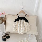 FLM☆2025夏新作 女の子用 吊り型レースフリル ドット柄 ロンパース 韓国風 ベビー薄手爬服