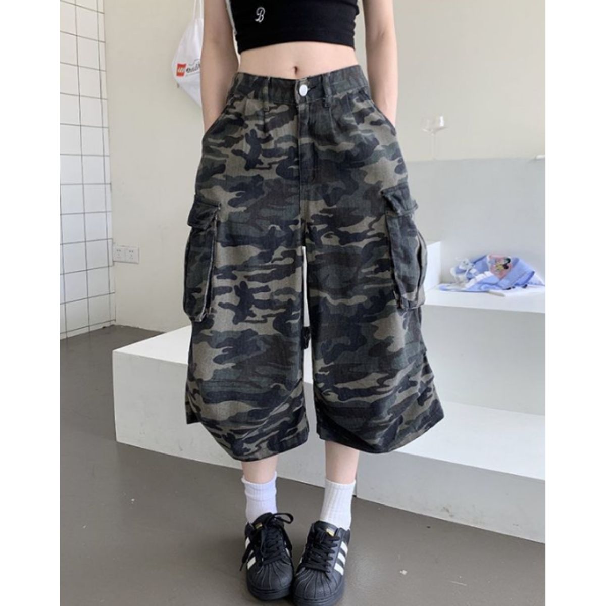 定率割引 往復 カーゴパンツ ハーフパンツ ストリート 迷彩 ワイド ボトムス 個人装備