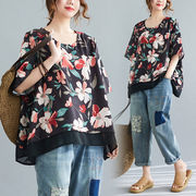 【新作】春夏花柄トップス半袖Tシャツ