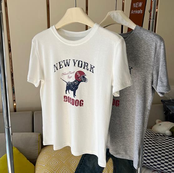 レディース アメリカン レトロ ドッグ レタープリント 夏 韓国風 ゆったりオーバーサイズ  カジュアル
