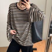 春新作 tシャツ プルオーバー 長袖シャツ レディース トップス ラウンドネック ボーダー柄 着回しやすい