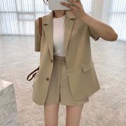 【夏オシャレ】韓国風レディース服　夏　シンプル　半袖ジャケット&ショートパンツ　セットアップ