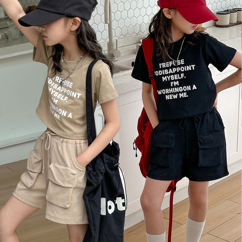 女の子 おしゃれ 夏用 ワークスカートパンツ 半袖トップ付きセットアップ