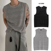 メンズ サマーニットタンクトップ カジュアルルーズ ノースリーブトレンド シースルーデザイン★全2色