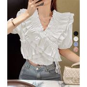 【日本倉庫即納】 フリルブラウス シャーリングブラウス半袖