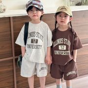 2025新作 キッズ夏用半袖セットアップ 男女兼用 ゆったりカジュアル