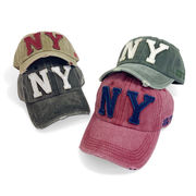 ▼MAGGIO▼【シーズンを問わずに愛用】NY刺繍ロゴ入りダメージキャップ　帽子