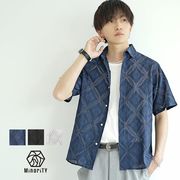 【シャツ】透かし柄 シアー 半袖 レギュラーカラーシャツ／MinoriTY