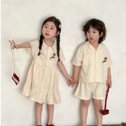 2025夏新作 韓国風子供服 キッズ服 半袖 トップス+ズボン 男女兼用 カジュアル 80-150cm 2点セット