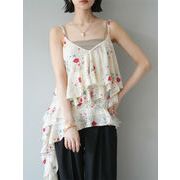 この1枚でコーデが変わる フローラルプリント ホルターネック トップス スリムシルエット アシンメトリー