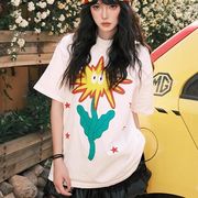 トップス カットソー Tシャツ 半袖 プリント クルーネック ラウンドネック レディース