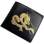 RED　CROW　牛革カウハイド　22K金箔　皇帝龍浮き押し加工　ショートウォレット　TK-003-02　黒