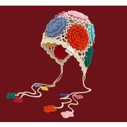 ボヘミアン風帽子 透かし編み  ビーニー ニット帽子 ファブリック