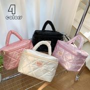 韓国風キルティング風パールカラー化粧ポーチ 手提げ付き 高見えトラベルポーチ