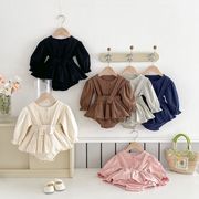 FLM☆秋用男女兼用子供用ニットカーディガン＆無地サロペットセット お宮参り一歳誕生日服