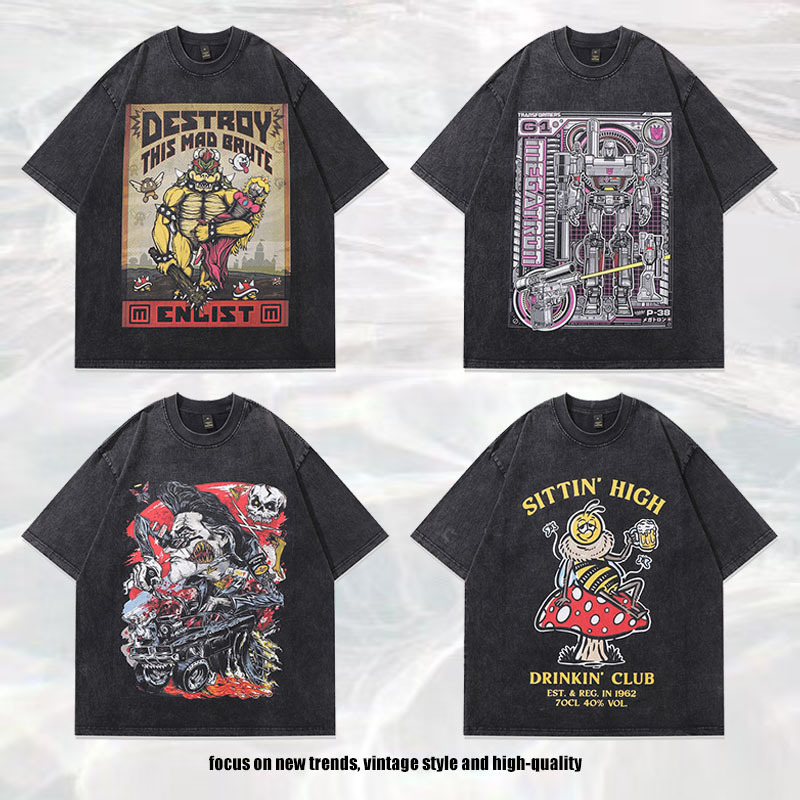 メンズ ビンテージ風 半袖Tシャツ 男女兼用 ストリート系