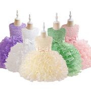 子供ドレス 女の子 プリンセスドレス ロングトレーン付き 蓬蓬スカート スパンコール 花童 結婚式 発表会