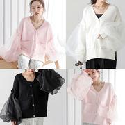 おしゃれチュール切替アウタートップスニットカーディガン　レディース　新作