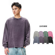 メンズ 270gヴィンテージ風 ロングTシャツ ウォッシュ加工 長袖トップス ストリート系カットソー★全8色