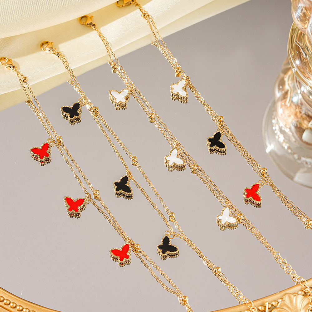 2連 ブレスレット レディース 華奢 女性 バタフライ シンプル チャーム ゴールド 赤 白 黒 ちょうちょ 蝶