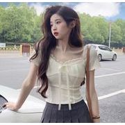 Tシャツ 半袖 ブラウス カットソー スリム シフォン