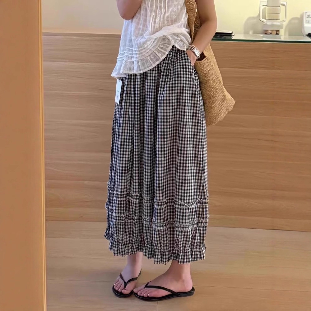 ギンガムチェックパンツ　レディース　INS　韓国ファッション