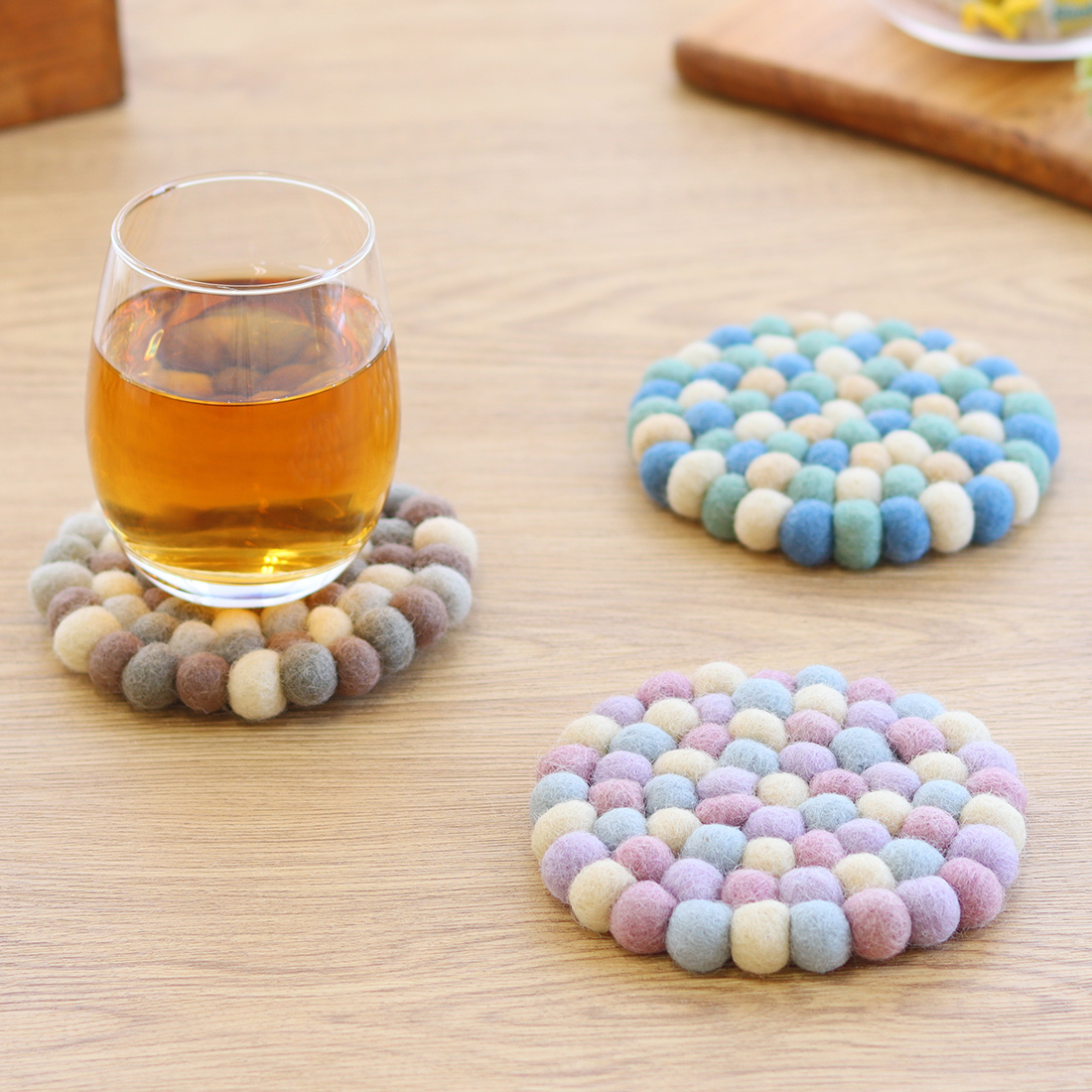 コースター サークル フェルトボール[フエルトポンポンカラフルキッチン25AW]