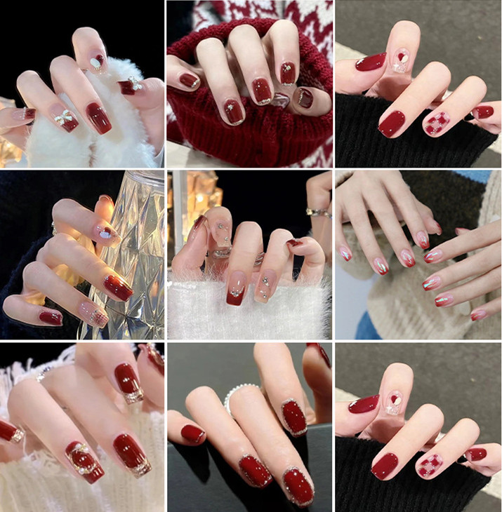 大人気デザイン ネイルチップ シンプル つけ爪 貼るだけ レッド ネイルシール ネイルジェル ショート 赤