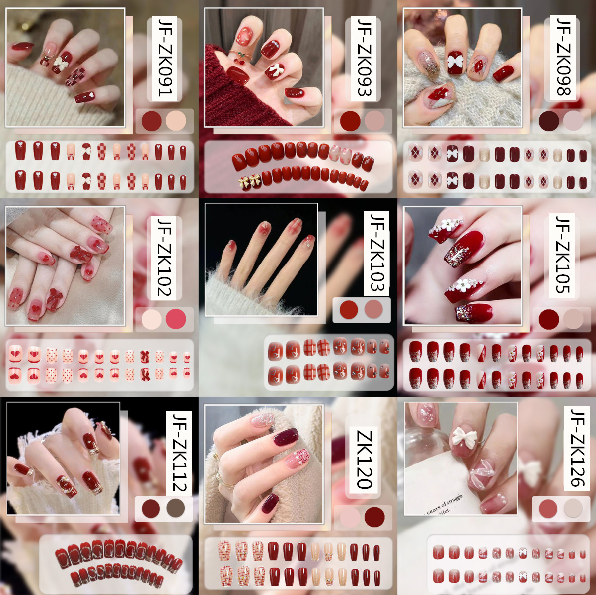 大人気デザイン ネイルチップ シンプル つけ爪 貼るだけ レッド ネイル