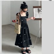 女の子用刺繍リボンワンピース