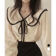 【日本倉庫即納】 ビッグ襟ブラウス リボンタイブラウス長袖