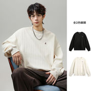 メンズ クルーネックスウェット 刺繍入り ジャカード風 秋新作 ストリート プルオーバー★全2色