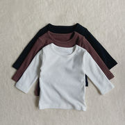 ins 秋新作　ベビー服　クルーネック　長袖Tシャツ　カジュアル　無地　トップス　インナーシャツ　子供服