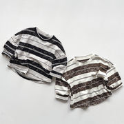 ins 秋新作　子供服　レトロ　長袖　Tシャツ　ストライプ柄　カジュアル　トップス　男女兼用　柔らか