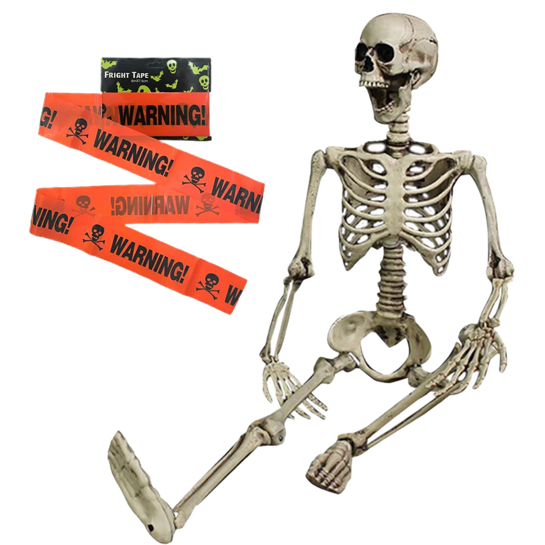 今だけ限定特典｜WARNINGテープ6m付き ドクロ 人体模型 骸骨