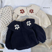 全2色[80-120cm] 春秋女の子用シャツ おしゃれキッズ 個性派韓国風 襟付き刺繍フラワー 長袖シャツ