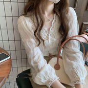 秋新作 シャツ ブラウス レディース トップス 長袖ブラウス レース Sweet 大人可愛い