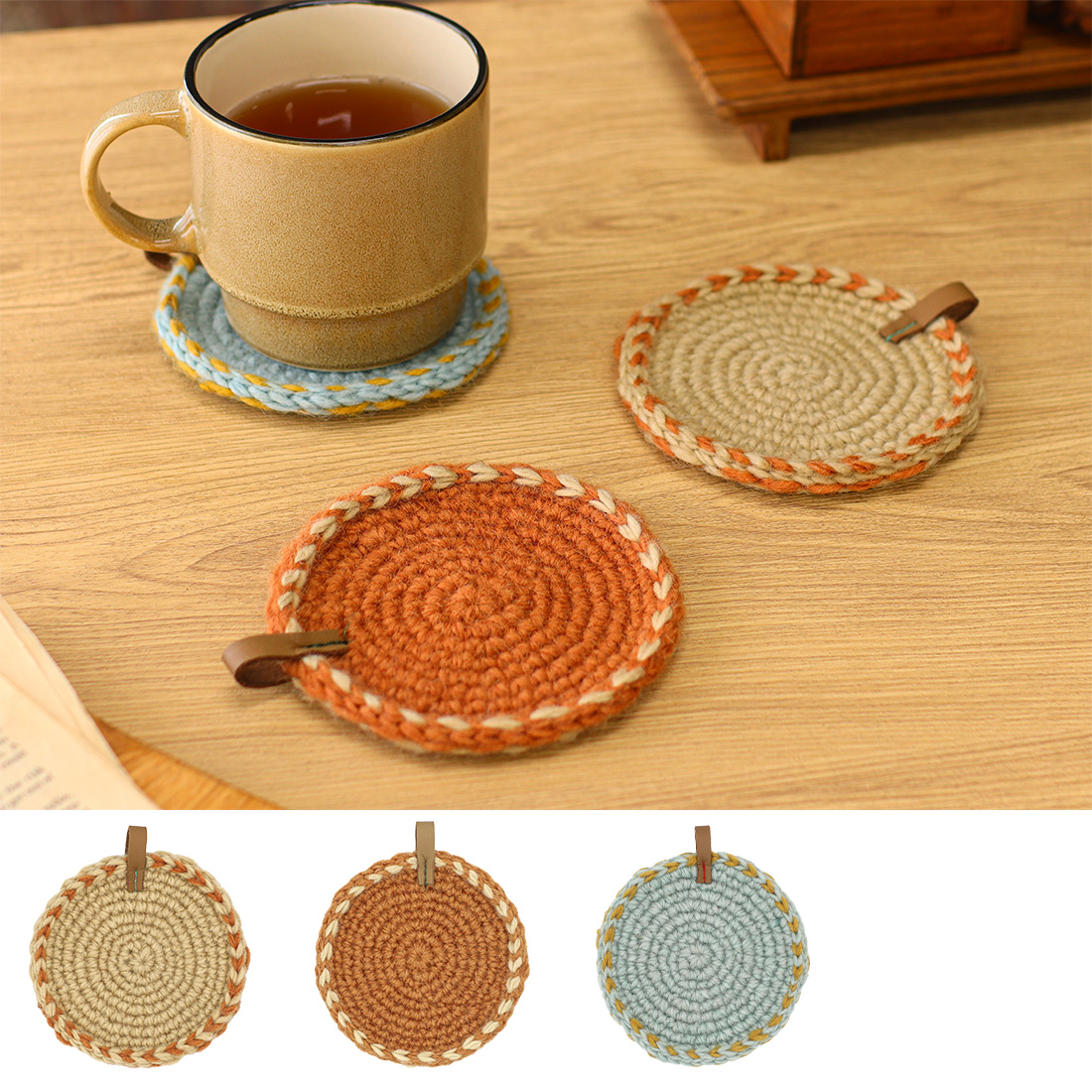 ネパールニット コースター ラウンド[キッチン羊毛ひつじウール25AW]